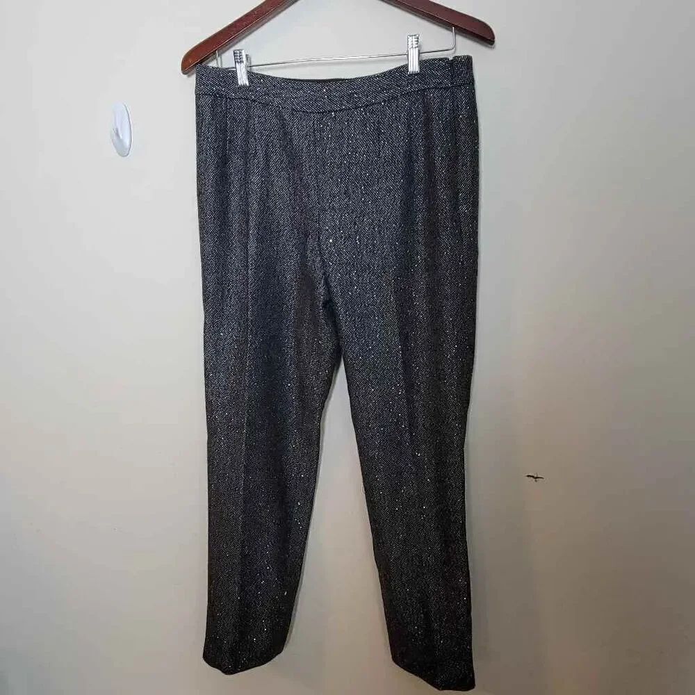 Talbots Sequin Dress Pants Black Marled Wool Blend Lined Trousers Women 6